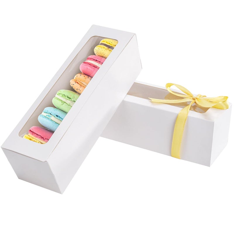 NPLUX 25 Pack Macaron Boxes for 5-7 Macarons Cookie Candy Strawberry Boxes Macaron Container Packaging Boxes with Ribbon for Gift Giving(White) - Image 1